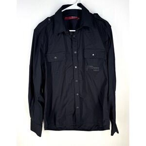 Jack Jones Originals Among Military Style Shirt Black Cotton Stretch Snap Front
